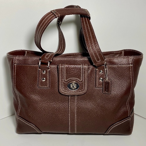 Coach Handbags - COACH BROWN Pebble Leather XL Tote  EUC